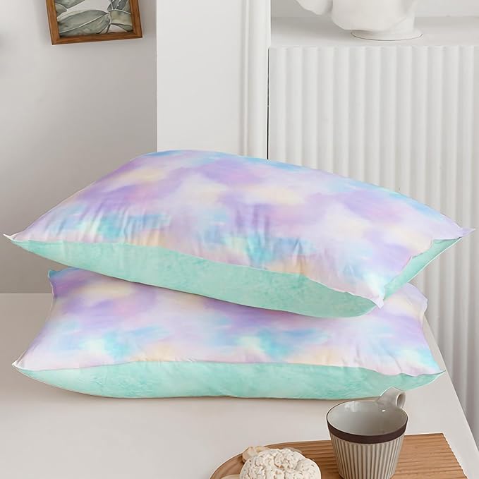 Axolotl Tie Dye Bedding Set Twin,Pink Blue Purple Cloud Comforter Set,Boho Psychedelic Bedding Colorful Tie Dye Pastel Comforter Set,Rainbow Bedding Set for Women,1 Quilt 2 Pillowcases