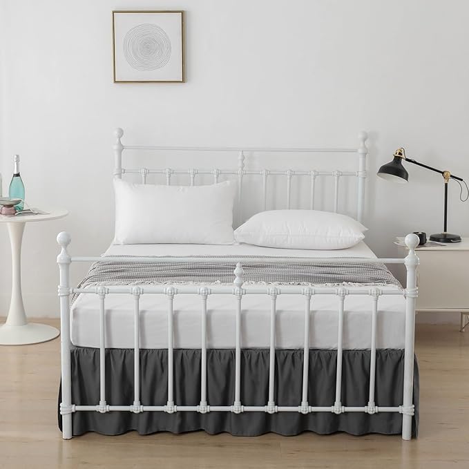 Bed Skirt Queen Size Ruffled Bed Skirt with Split Corners, 14 Inch Drop Dust Ruffle Bed Skirt with Platform, Dark Grey, 14''Queen