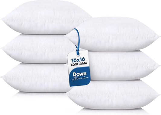 Utopia Bedding Throw Pillows (Set of 6, White) – 16 x 16 Inches Down Alternative Pillows for Bed, Sofa, and Couch - Fluffy Decorative Stuffer Pillow for Indoors & Outdoors