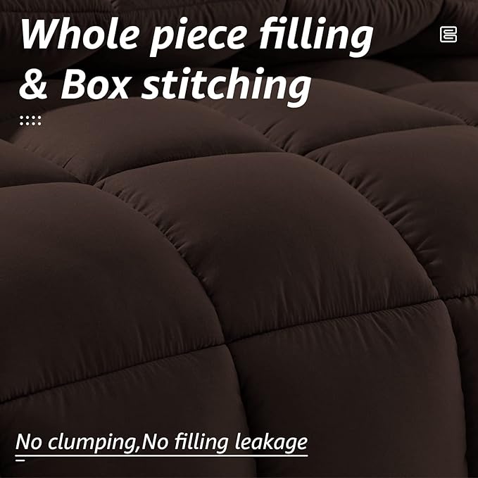 HYLEORY All Season Full Size Bed Comforter - Cooling Down Alternative Quilted Duvet Insert with Corner Tabs - Winter Warm - Machine Washable - Brown