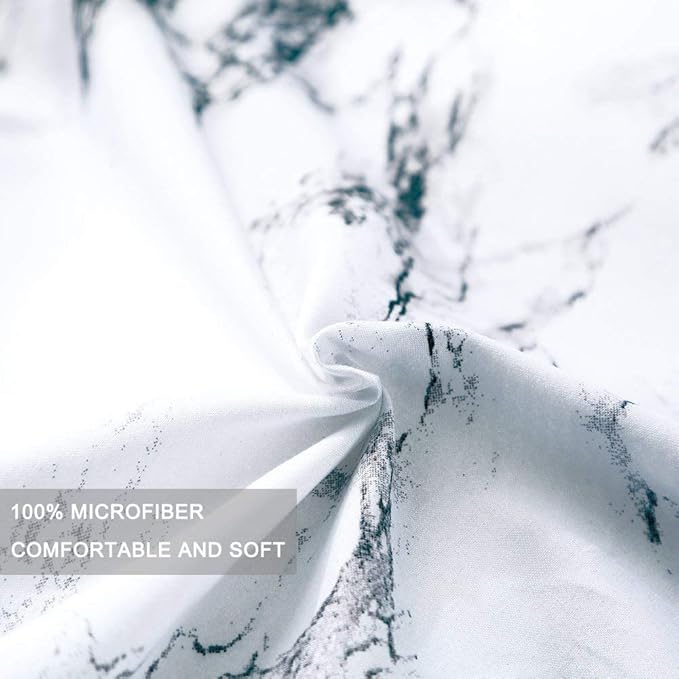 Nanko King Bedding Duvet Cover Set White and Black Marble Printed 3 Piece - 1000 -TC Luxury Microfiber Down Comforter Quilt Covers with Zipper Closure, Ties - Organic Modern Style for Men and Women