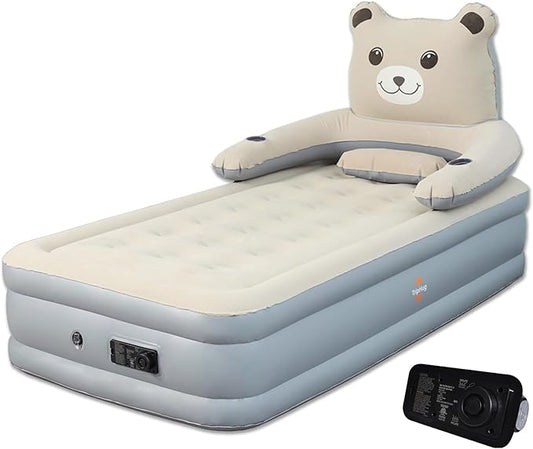 Air Mattress with Headboard, 16" Inflatable Bed with Built-in Electric Pump, 2-Min Quick Inflation/Deflation, Leak-Free Odorless Design, Supports 650 lbs, Twin Airbed for Camping, Home, Guests, Travel