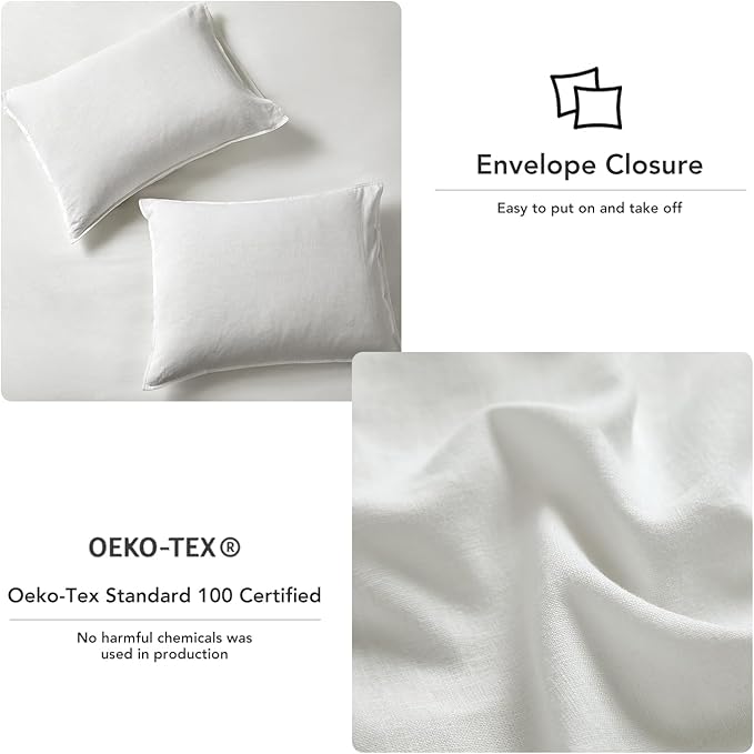 DAPU Linen Duvet Cover Set - French Linen Cotton Blend Natural Flax Soft Breathable Bedding 3 Pcs Set - 1 Duvet Cover 2 Pillowcases (Off-White/Cotton Linen, King)