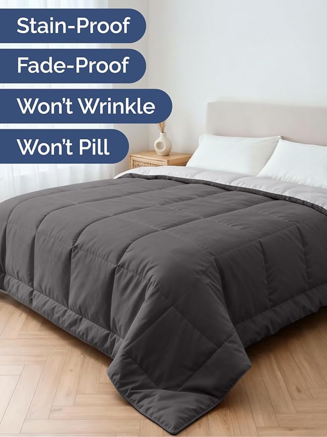 Cal King Size, Dark Grey & French Grey Alternative Down Comforter - Warm, Lightweight & Breathable Hotel Quality Bedding Set for Men, Women, Kids and Teens - All Season Cooling Duvet Insert Comforter