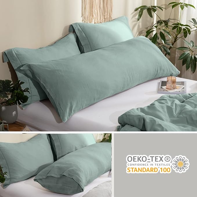 Simple&Opulence Body Pillow Cover 20" x 54",100% Pure Linen, Ultra Soft and Breathable, Body Pillowcase with Envelope Closure for Adults (Greyish Green)