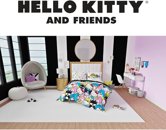 Franco Collectibles Hello Kitty & Friends Bedding 7 Piece Super Soft Comforter and Sheet Set with Sham, Queen, (Official Licensed Product)
