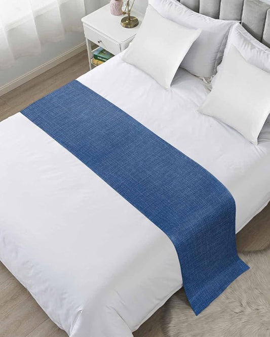 Retro Farm Linen Flax Bed Runners for Bedroom Hotel,Decorative Bedding Scarf Blue Solid Color Ocean Bed End Blanket Bedding Runner Scarves for Queen Size Bed,94x20in