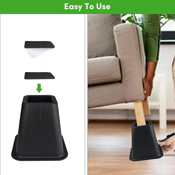 DEDU Bed Risers 6 Inch Heavy Duty 6 Pack, Furniture Risers for Sofas Oversized, Bed Furniture Risers with Non-Slip Pad Supports Up to 2200 Lbs for Bed, Couch, Desk, Chair (Black)