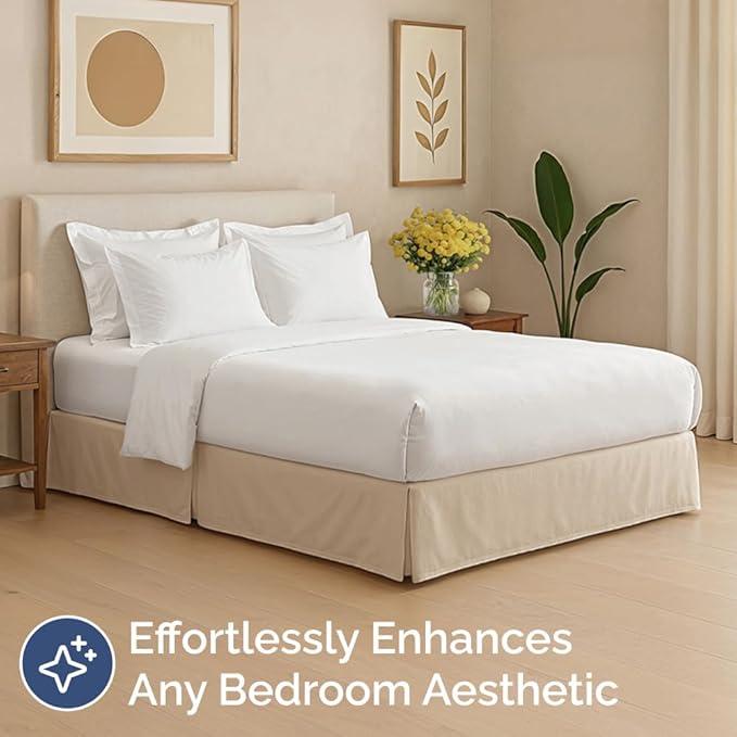 Pleated Bed Skirt Queen Size - 3 Sided Pleated Bed Skirt Queen - Ultra-Soft, Easy Fit with 15 Inch Tailored Drop - Hotel Quality, Wrinkle Free & Fade Resistant - For Women, Men, Kids and Teens - Cream