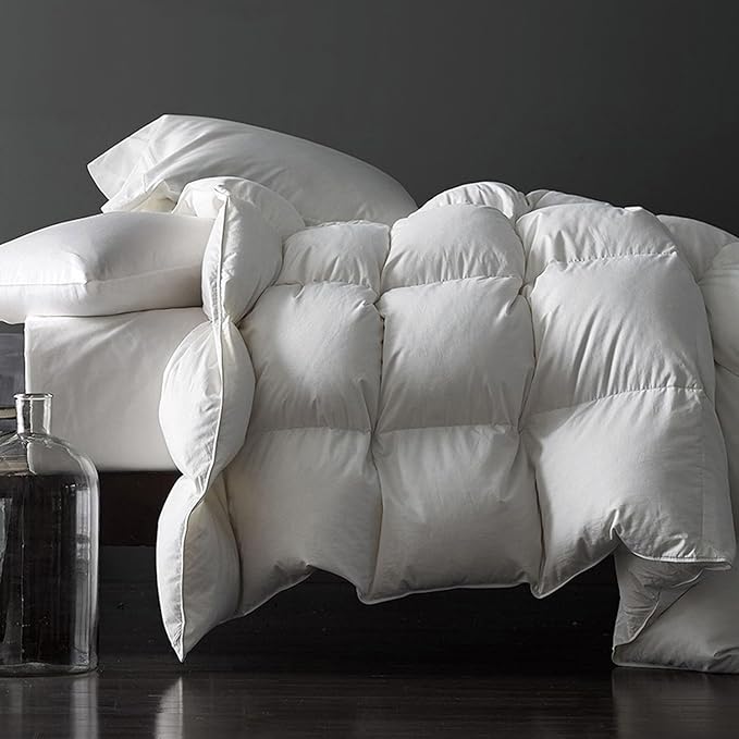 Royoliving King Size Feather Down Comforter Duvet Insert - 100% Organic Cotton Shell - 750 Fill Power Hotel Collection with Corner Loops (106''×90'', White)
