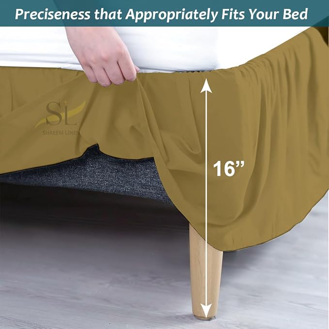 Shreem Linen Ruffled Bed Skirt with Split Corners, Gathered Style, 100% Microfiber, 16-Inch Drop, Dust Ruffle Bedskirt with Platform, Short Queen, Taupe