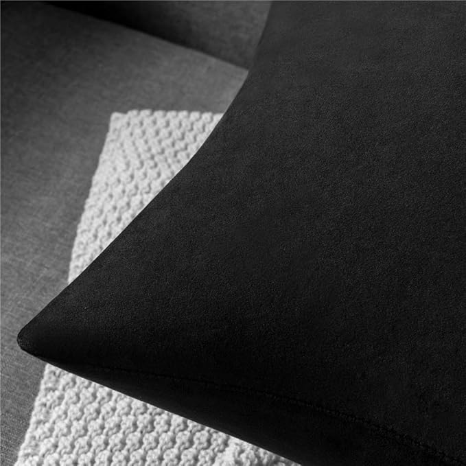 Lumbar Pillow Covers 12x20 Black: Pack of 2 Cozy Soft Velvet Rectangular Modern Luxury Decorative Throw Pillow Cases for Sofa Couch Living Room Bed Home Decor