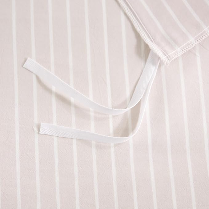 NEXHOME PRO Striped Duvet Cover Oversized King,100% Washed Cotton Bedding Set,Textured Linen Feel,Breathable,Organic,3 Piece(White Stripes 120x98)