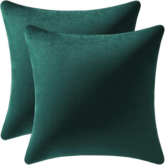 Euro Sham Covers 24x24 Green: Pack of 2 Cozy Soft Velvet Square Modern Luxury Decorative Throw Pillow Cases for Sofa Couch Living Room Bed Home Decor Christmas