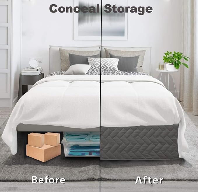Full Bed Skirt-Box Spring Cover with 14 Inch Tailored Drop,Wrinkle and Fade Resistant Hotel Wrap Around Bed Skirts,Bed Frame Cover (Checkered Gray, Full)