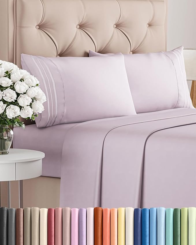 Cal King Size 4 Piece Sheet Set - Comfy Breathable & Cooling Bed Sheets Set - Hotel Luxury Bedding for Women, Men, Kids, Teens, Boys & Girls - Deep Pockets & Wrinkle Free - Oeko-Tex - Light Lavender