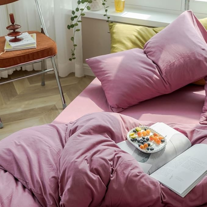 Purple Bedding Duvet Cover Twin XL 3 Pieces Pale Mauve Duvet Cover Boho Solid Bedding Set Luxury Soft Jersey Knit Cotton Comforter Cover with 2 Pillowcases Breathable Soft Mauve Color Bedding Set