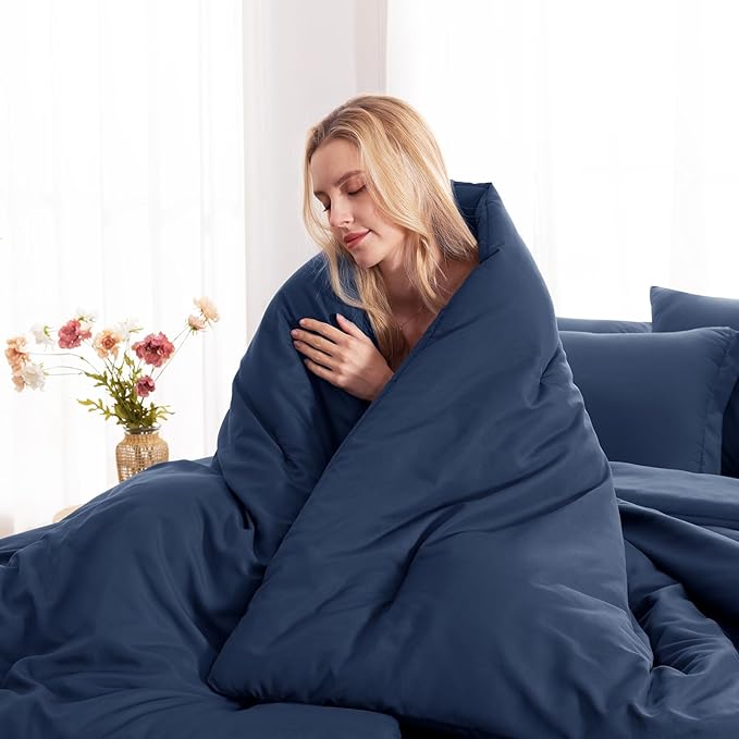 CozyLux King Comforter Set Navy Blue, 7 Pieces Bed in a Bag Bedding Comforter Set with Sheets, All Season Boho 7PC Bed Sets with Comforter, Fitted Sheets, Flat Sheets, Pillow Shams and Pillowcases
