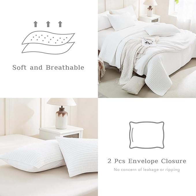 CozyTide Oversized Queen Quilt 102"x118",White Stone-Washed Cotton Lightweight Oversized Queen Bedspread,3 Pieces Extra Large Modern Boho Coverlet Set Ultra Soft