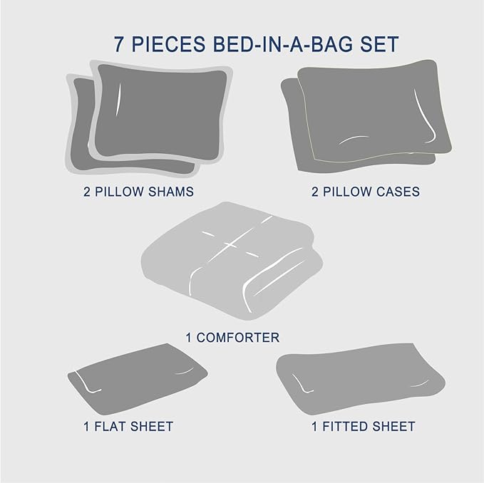 Anluoer King Size Bed in a Bag 7 Pieces, Pink Bed Comforter Set with Sheets, All Season Bedding Sets with 1 Comforter, 2 Pillow Shams, 2 Pillowcases, 1 Flat Sheet, 1 Fitted Sheet