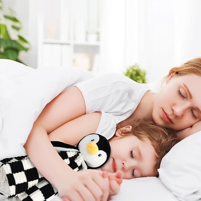 Baby Lovey Blanket for Boys Girls Super Soft Checkerboard Gingham with Minky Dot Fabric Backing Penguin Stuffed Animal Lovely Snuggle Toy Black 14 Inch