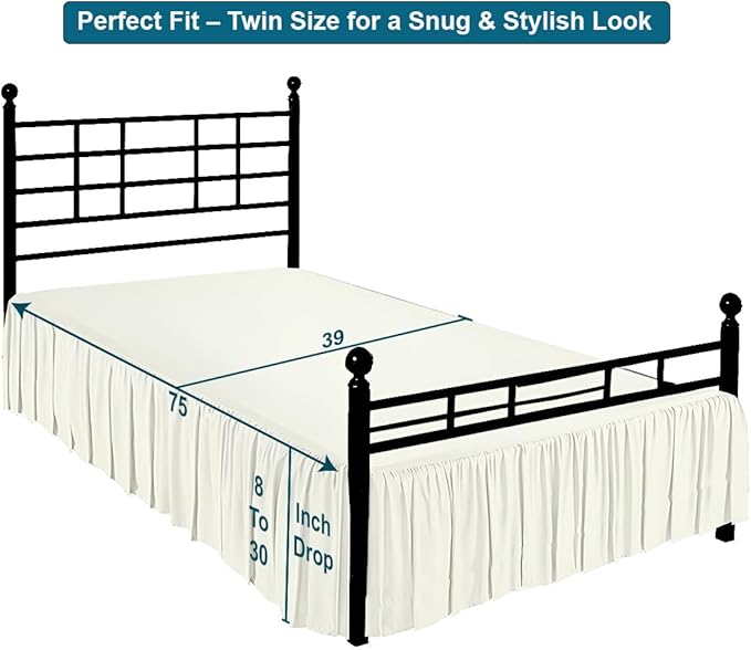 Shreem Linen Ruffled Bed Skirt with Split Corners, Gathered Style, 100% Microfiber, 21-Inch Drop, Dust Ruffle Bedskirt with Platform, Twin, Ivory