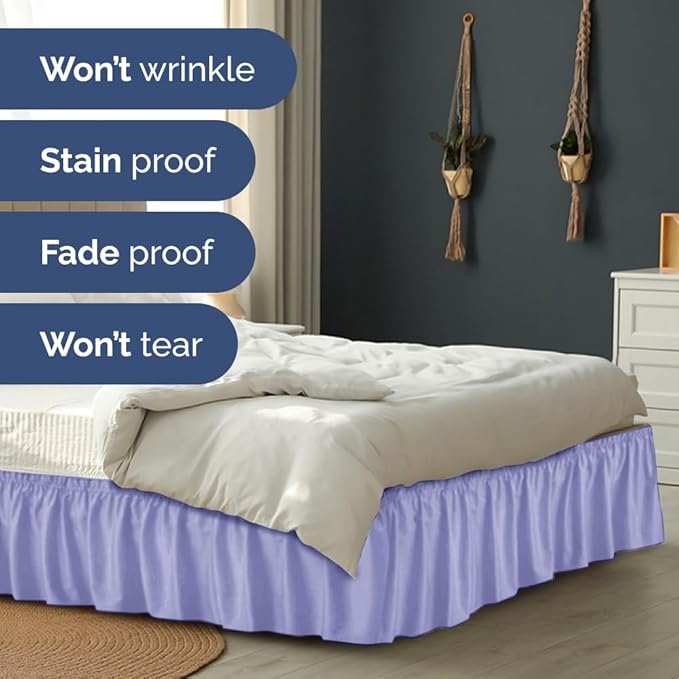 Wrap Around Dust Ruffle Bed Skirt - Lavender - for King Size Beds with 24 Inch Drop - Easy Fit Elastic Strap - Adjustable Pleated Bedskirt w/Brushed Fabric Wrinkle Free - for Women, Men, Kids & Teens