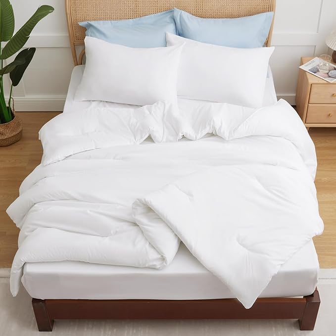 CozyLux California King Comforter Set White, 3 Pieces Cal King Solid Breathable Quilted Bedding Sets, Luxury Soft Bed Sets with Down Alternative Comforter All Season (1 Comforter & 2 Pillowcases)