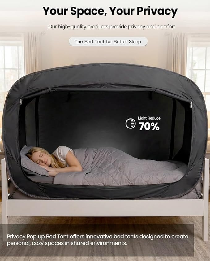 Bed Tent Full Bed Canopy Portable Dream Tent for Adult Indoor Sleeping Tents with 2 Doors Breathable Private Space Tents, Black