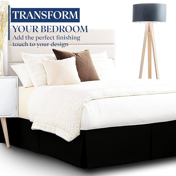 SKY BEDDINGS Luxury Pleated King Bed Skirt with Split Corners - 21 Inch Tailored Drop - Pleated Dust Ruffle - Wrinkle-Free 100% Microfiber - Easy Fit, Soft & Durable - Black