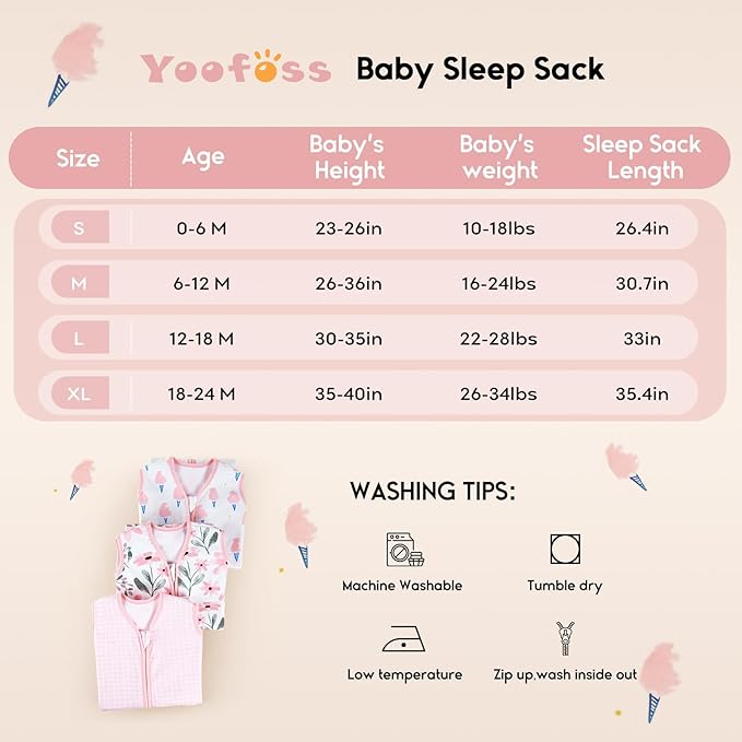 Yoofoss Baby Sleep Sack 12-18 Months 0.5 Tog Wearable Blanket for Baby, 3 Pack 100% Organic Cotton Infant Toddler Sleeping Sack 2-Way Zipper Lightweight Sleep Sack