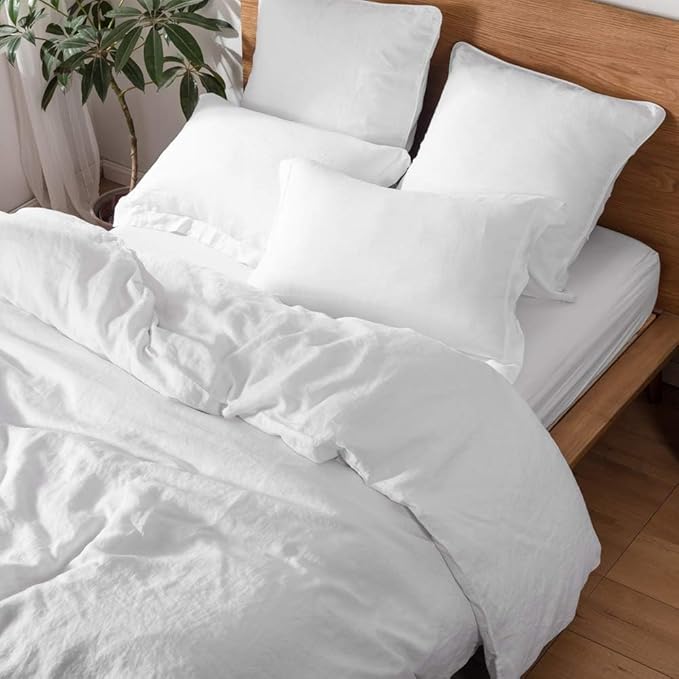 Simple&Opulence 100% Linen Euro Shams with White Trim Edges, 26"x26" Home Decorative Pillow Cover Set of 2, Basic Style Pillow Shams, White