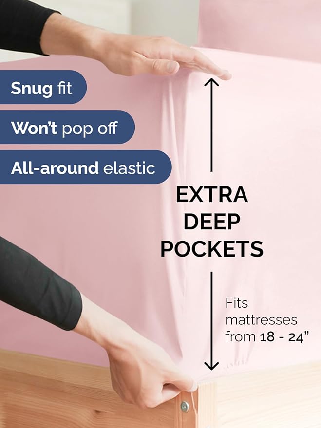 Extra Deep Twin XL Sheet Set - 4 Piece Breathable and Cooling Sheets - Hotel Luxury Bedding for Women, Men, Kids & Teens - Easy Secure Fit - Soft & Wrinkle Free - Extra Deep Pockets - Lavender Pink