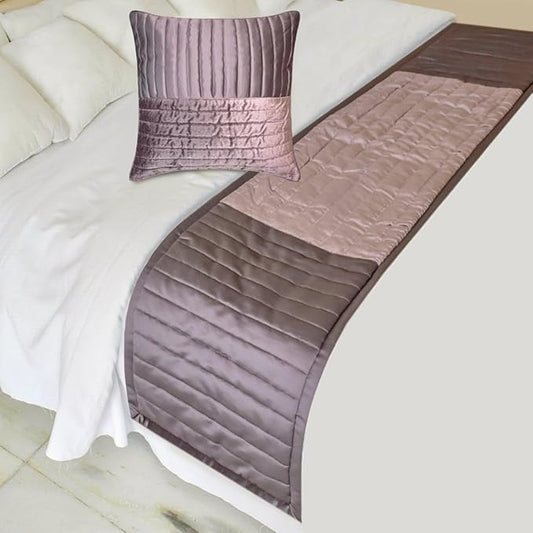 The HomeCentric King/Queen/Twin Purple Decorative Queen 74"x18" Bed Runner Without Pillow Cover, Patchwork, Quilted, Striped Bed Scarf on Satin Fabric - Plum Radiance
