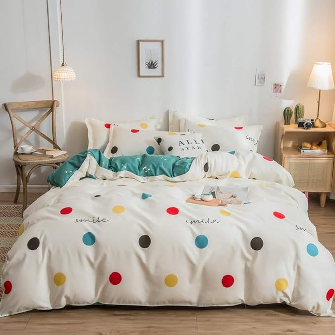 Feelyou Farmhouse Colorful Polka Dot Duvet Cover Set with Zipper Closure Ultra Soft Circles Bedding Set for Men & Women,Luxury Reversible Music Note Melody Comforter Cover Set(Full, Beige)