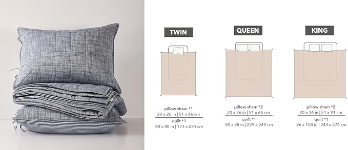 Navy Quilts Twin Quilt， Cotton Twin Quilt Bedding Set，2-Pieces Quilted Bed Spread with Blue Stripe Coverlet Light Weight Navy Bedspread with 1 Pillow Sham