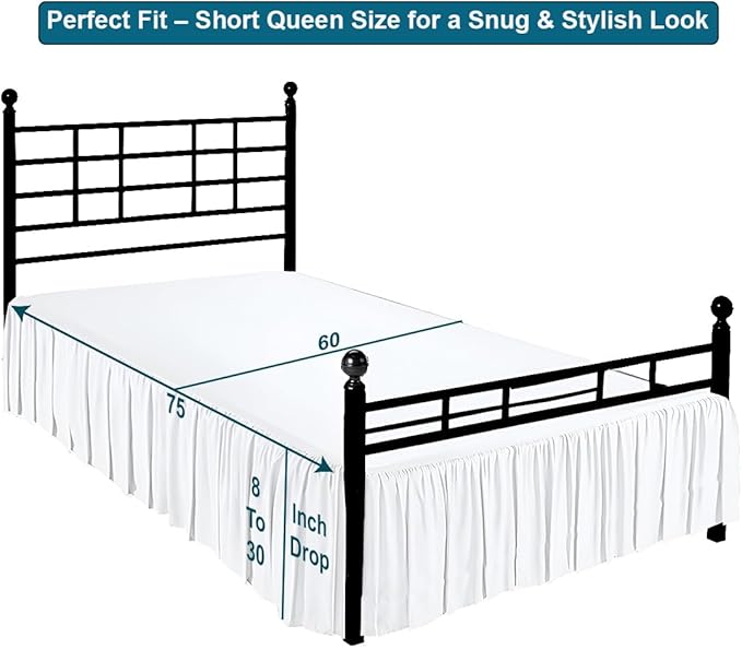 Shreem Linen Ruffled Bed Skirt with Split Corners, Gathered Style, 100% Microfiber, 16-Inch Drop, Dust Ruffle Bedskirt with Platform, Short Queen, White