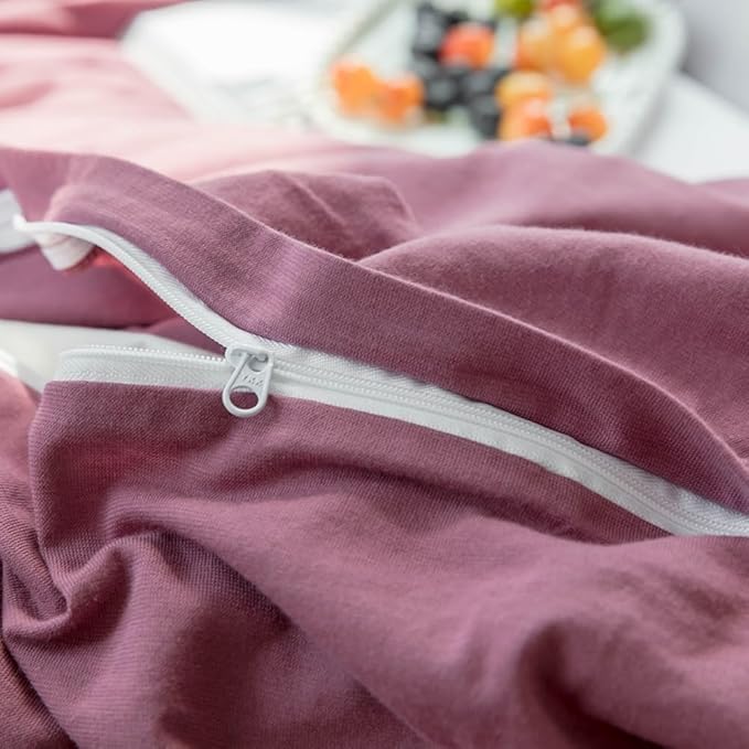 Purple Bedding Duvet Cover Queen 3 Pieces Pale Mauve Duvet Cover Boho Solid Bedding Set Luxury Soft Jersey Knit Cotton Comforter Cover with 2 Pillowcases Breathable Comfy Mauve Color Bedding Set