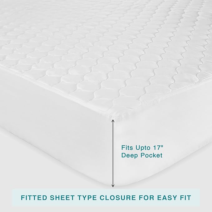 FABDREAMS Organic Quilted Mattress Protector | King Mattress Pad| Mattress Cover| Naturally Breathable | Noiseless| Fits up to 17" Deep Pockets| Temperature Regulating | King | White