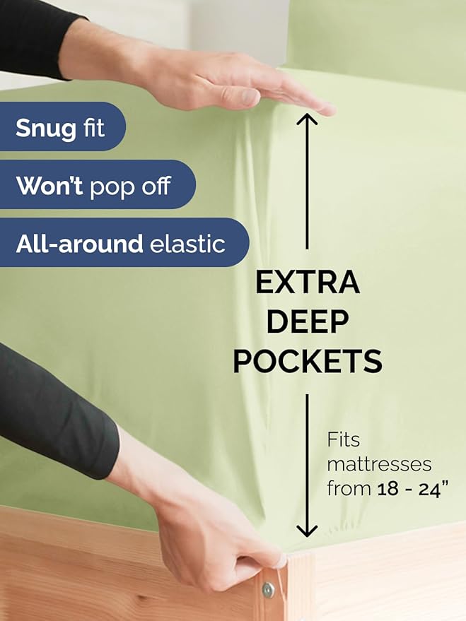 Extra Deep Twin XL Sheet Set - 4 Piece Breathable and Cooling Sheets - Hotel Luxury Bedding for Women, Men, Kids & Teens - Easy & Secure Fit - Soft and Wrinkle Free - Extra Deep Pockets - Light Sage