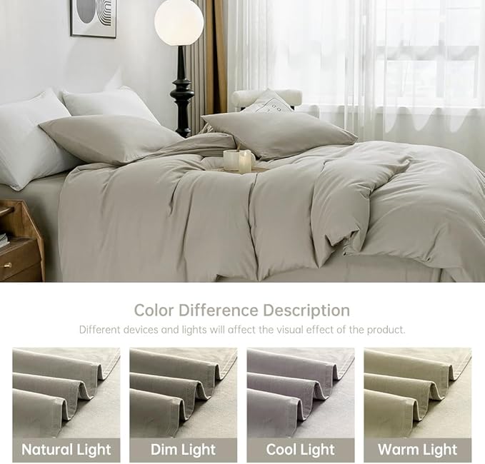 JELLYMONI Cotton Duvet Cover King Size - 100% Washed Cotton Comforter Cover, 3 Pieces Lightweight Soft Bedding Set with Zipper Closure (Linen Grey, King 104"x90")
