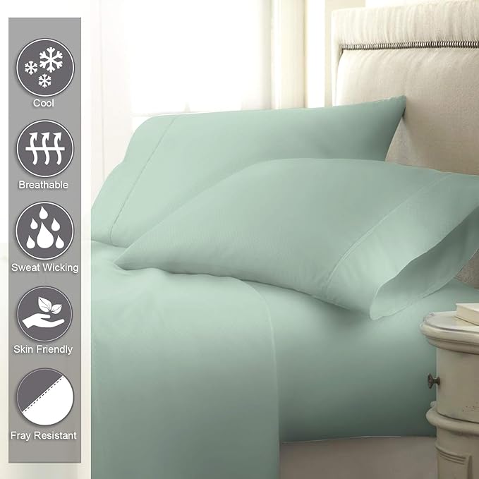 Pizuna Pure 100% Cotton Sheets RV Queen Size, Luxurious 400 Thread Count Long Staple Cotton Sateen Sheets RV Queen with 15" Deep Pocket (Combed Sea Foam Cotton Sheet Set)