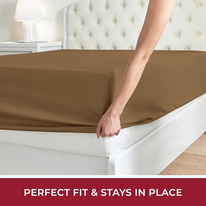 Mellanni Twin XL Fitted Sheet - Iconic Collection Bedding Sheets with up to 16 inch Deep Pocket - Soft & Cooling - Fade & Stain Resistant - 1 PC (Twin XL, Mocha)