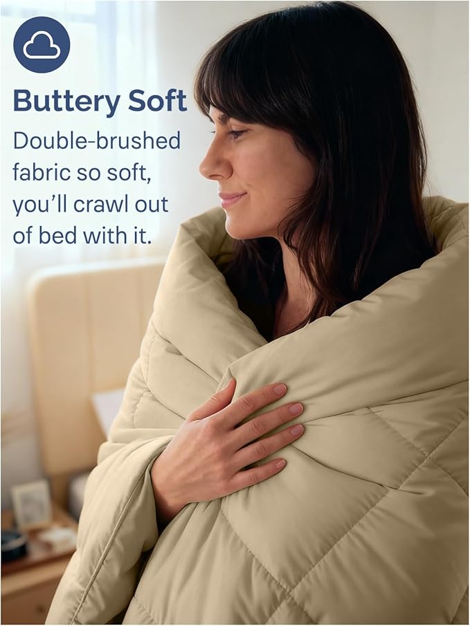 King Size, Beige Alternative Down Comforter - Warm, Lightweight & Breathable Hotel Quality Bedding Set for Men, Women, Kids and Teens - All Season Oversized Cooling Microfiber Duvet Insert Comforter