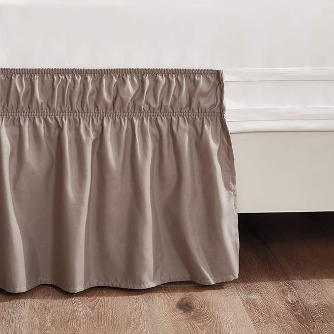 MEILA Wrap Around Bed Skirt Three Fabric Sides Elastic Dust Ruffled 14 Inch Tailored Drop,Easy to Install Fade Resistant-Taupe, Twin/Full