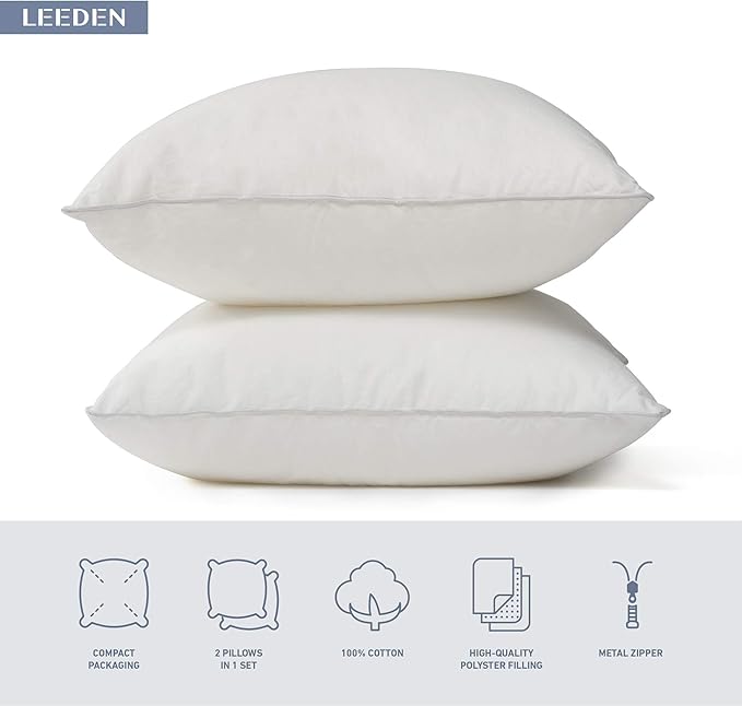 Leeden 18 x 18 Pillow Inserts (Set of 4) - Throw Pillow Inserts with 100% Cotton Cover - 18 Inch Square Interior Sofa Pillow Inserts - Decorative Pillow Insert Pair - White Couch Pillow