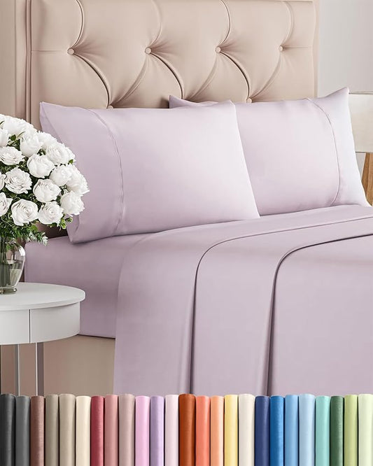 Twin 4 Piece Sheet Set - Comfy Breathable & Cooling - Soft Hotel Luxury Bedding Set with 8-16 Inch Deep Pockets - 1 Flat & 1 Fitted Sheet & 2 Pillowcases - Wrinkle Free & Easy Care - Light Lavender