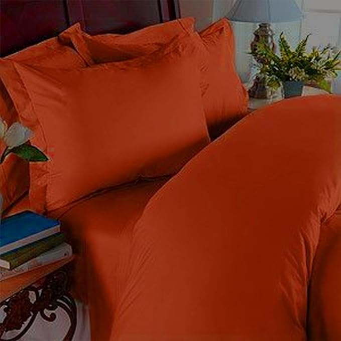 Elegant Comfort 1500 Premier Hotel Quality 4-Piece Bed Sheet Sets, Deep Pockets - Luxurious Wrinkle Free & Fade Resistant, King, Rust/Orange