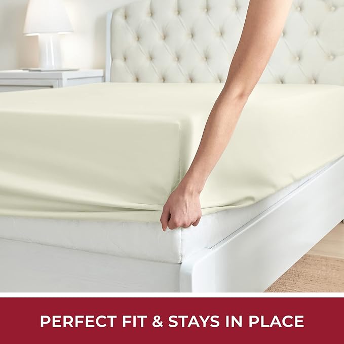 Mellanni Queen Fitted Sheet - Iconic Collection Bedding Sheets with up to 16 inch Deep Pocket - Soft & Cooling - Fade & Stain Resistant - 1 PC (Queen, Golden Ivory)