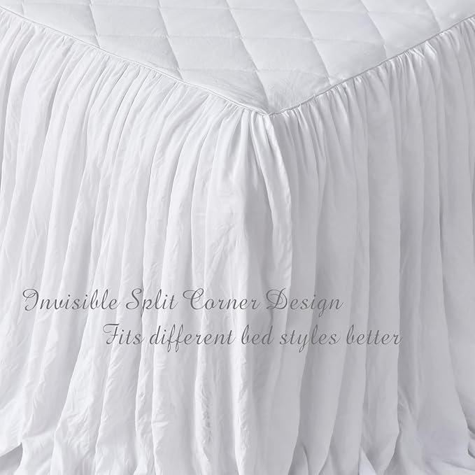 Lady Ann Queen Size Bedspread Set 3 Pcs White Washed Quilt Set, Shabby and Chic Blanket Ruffle Skirt Quilted Coverlet Farmhouse Rustic Bedding Set Lightweight